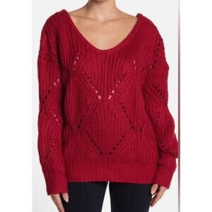 FRNCH Paris Chunky Cable Knit Sweater, Red, Size M/L